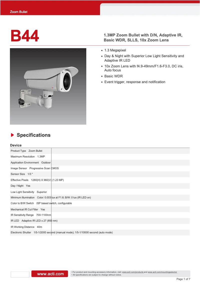 Image de la première page du manuel de l'appareil B44