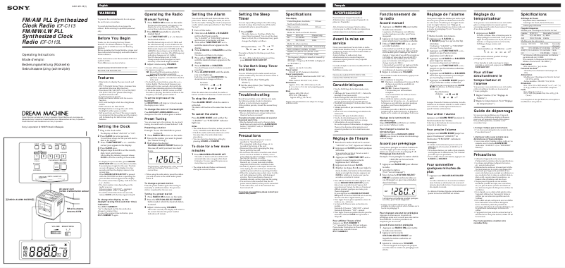 Page n°1 - Manuel utilisateur Sony ICF-C113