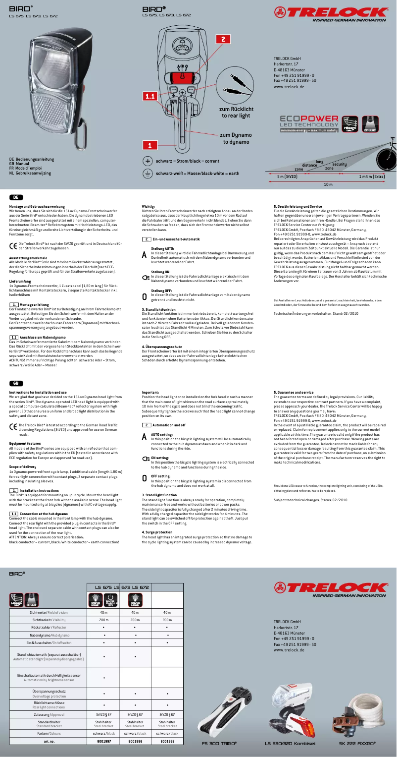 Page 1 de la notice Manuel utilisateur Trelock LS 672