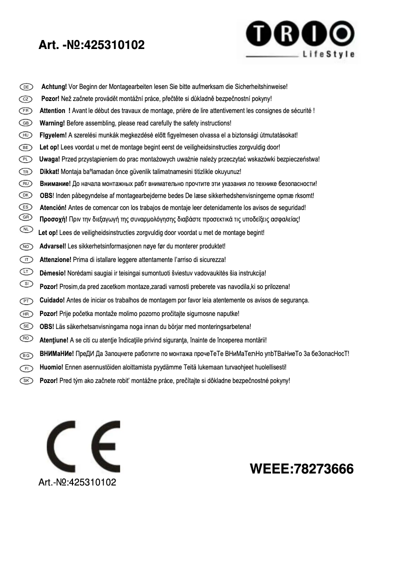 Page 1 de la notice Manuel utilisateur Trio Lighting Mamba