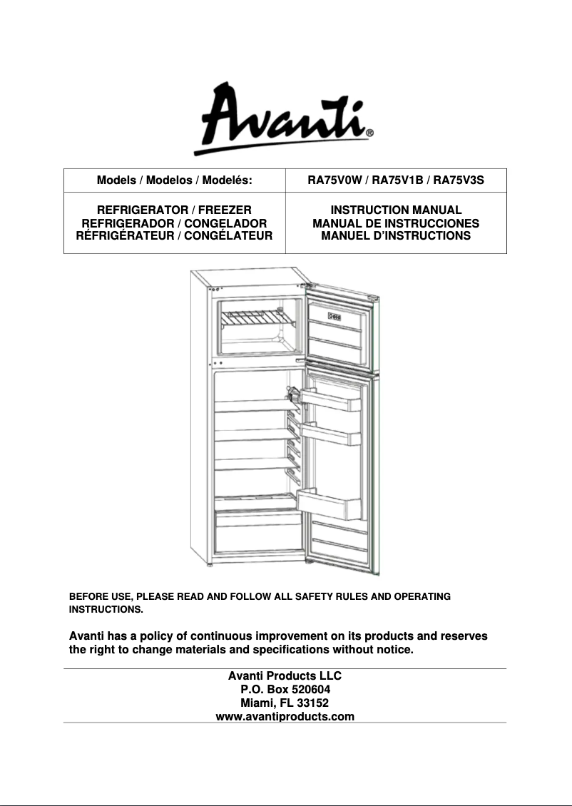 Image de la première page du manuel de l'appareil RA75V0W