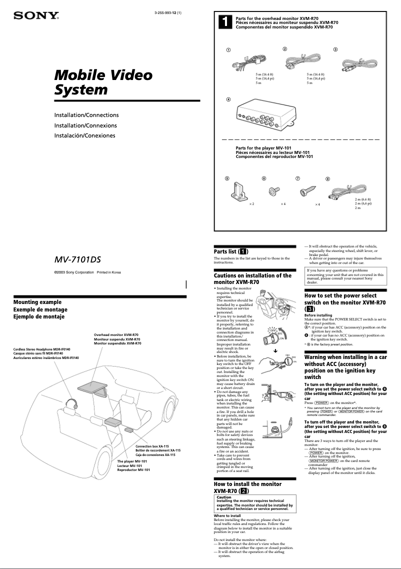 Página 1 del manual Guía de instalación Sony MV-7101DS