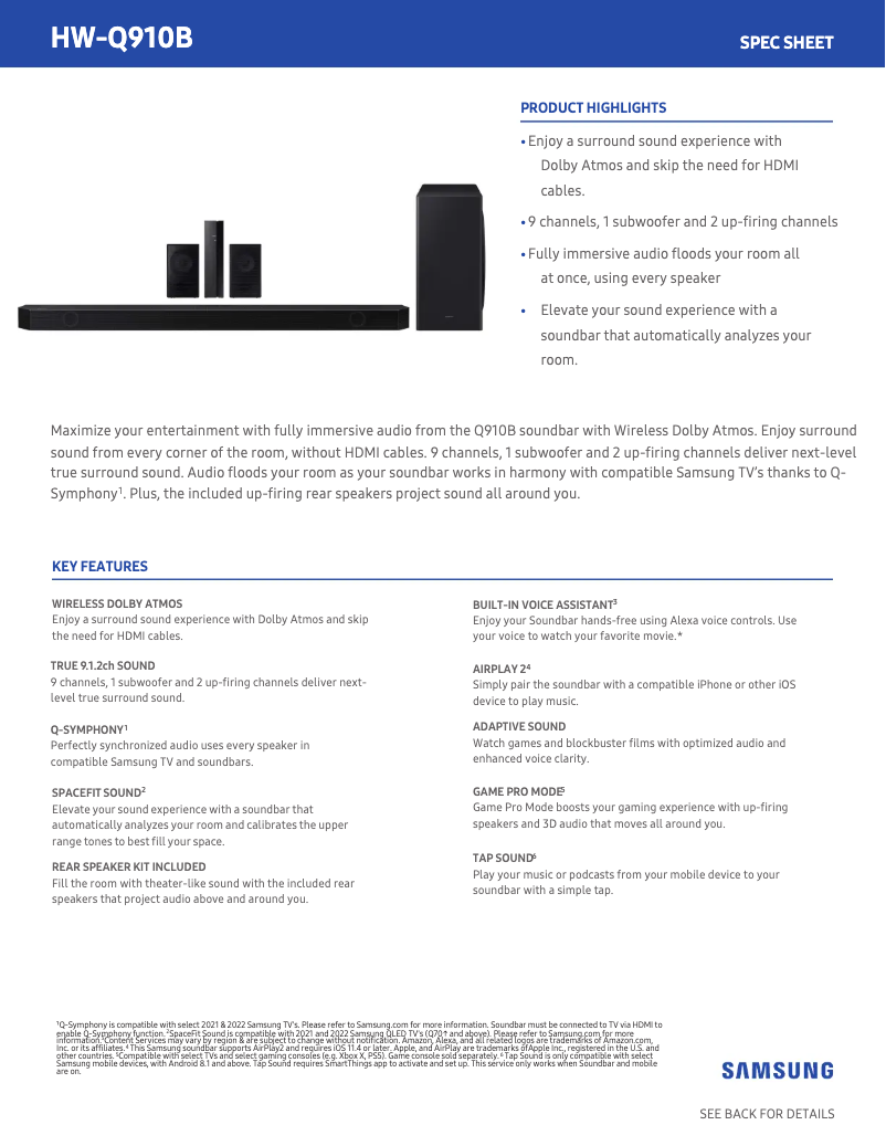 Página 1 del manual Ficha técnica Samsung HW-Q910B