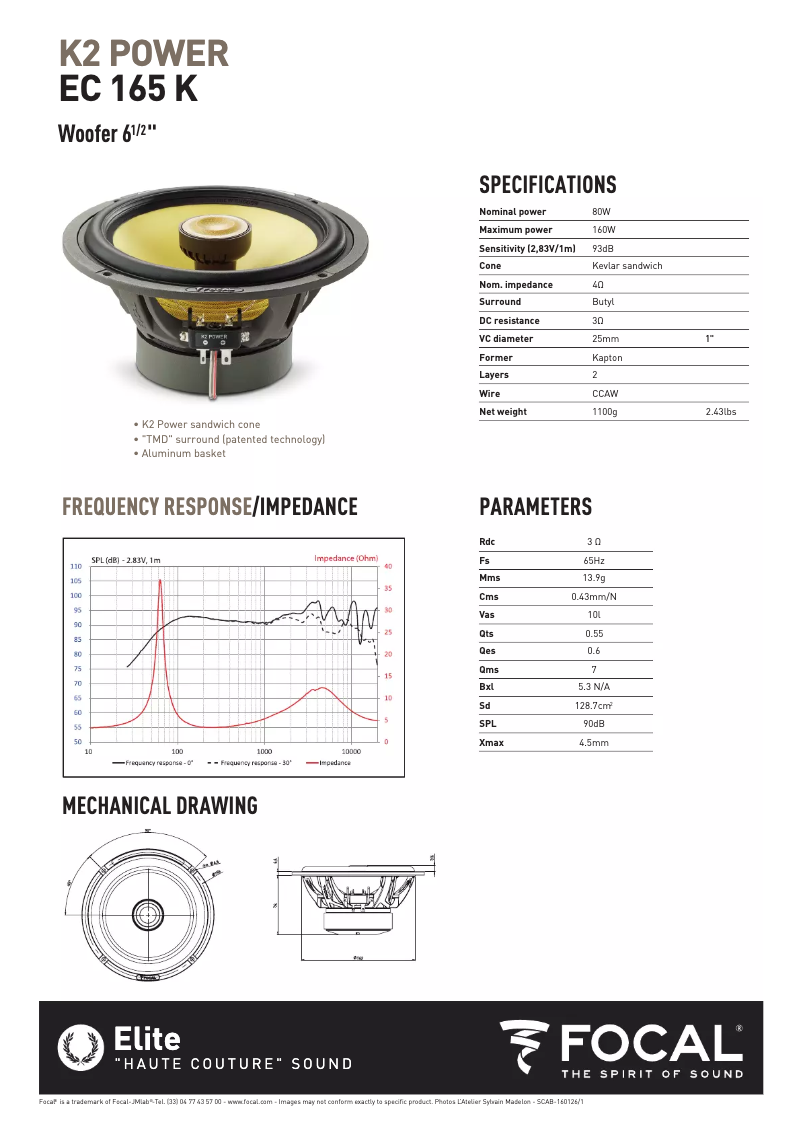 Page 1 de la notice Manuel utilisateur Focal K2 POWER EC 165 K