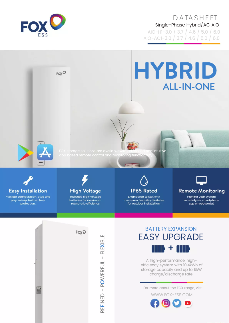 Page 1 de la notice Fiche technique FOX ESS AIO-H1-6.0