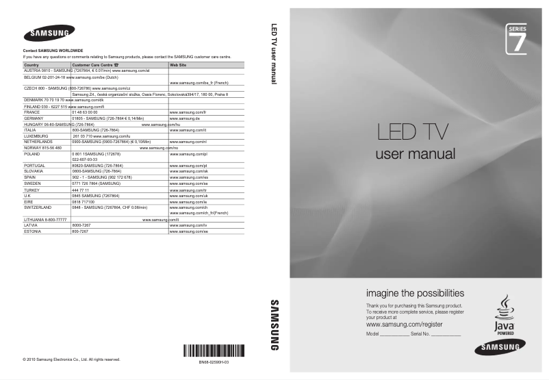 Page n°1 - Manuel utilisateur Samsung UE55C7000WP