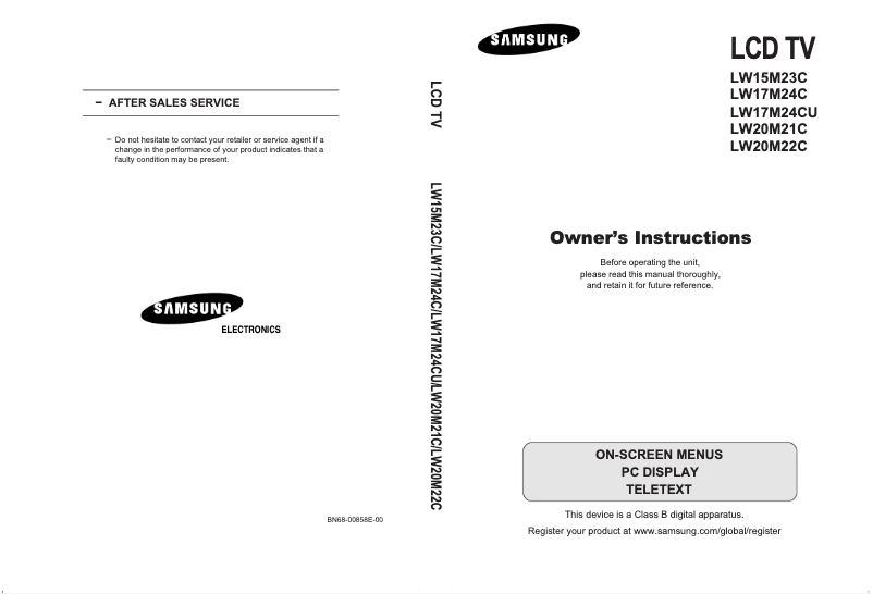 Page 1 de la notice Manuel utilisateur Samsung LW17M24CP
