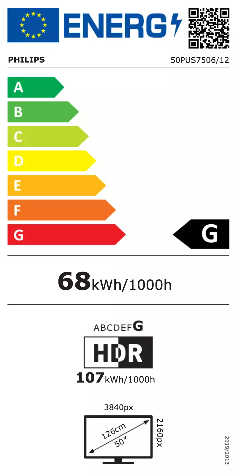Page 1 de la notice Label énergétique Philips 50PUS7506