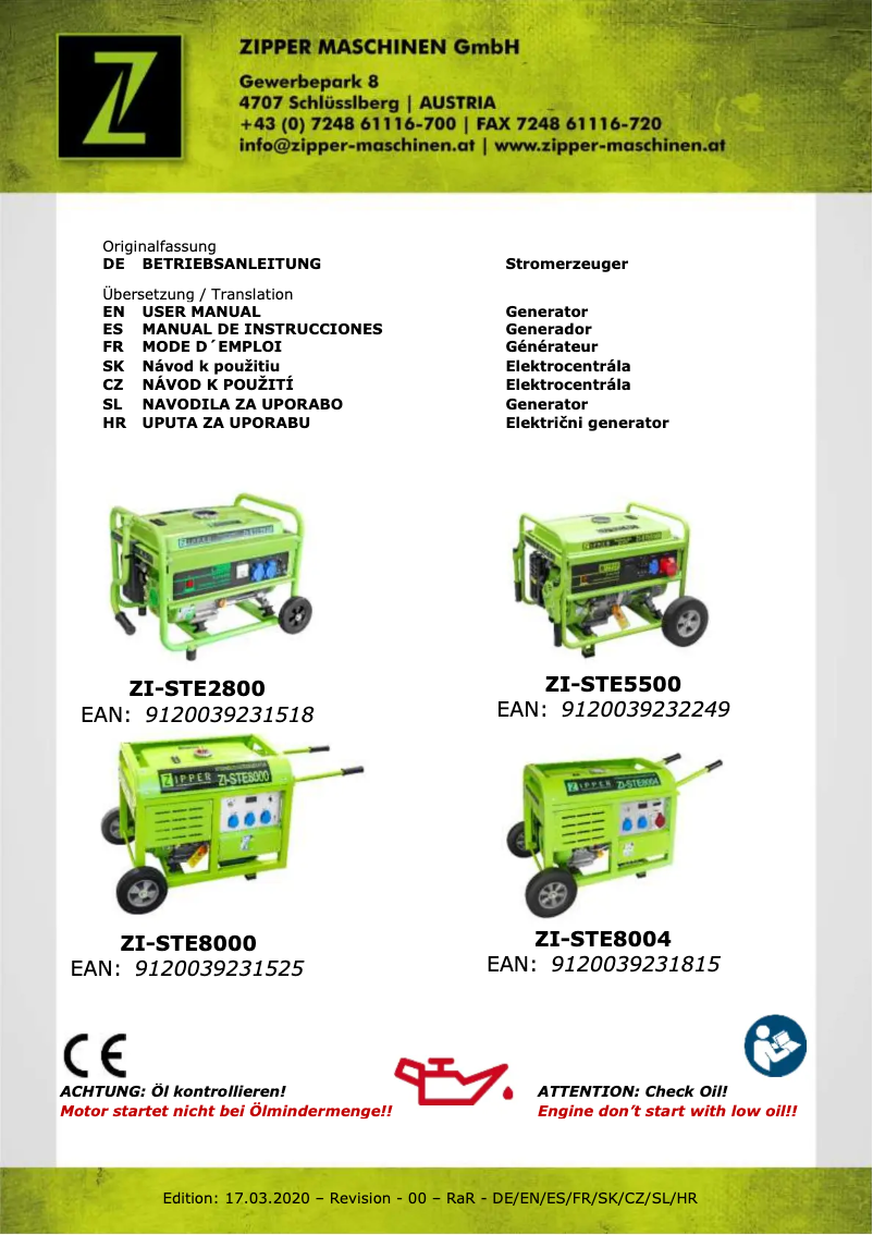 Page 1 de la notice Manuel utilisateur Zipper ZI-STE5500