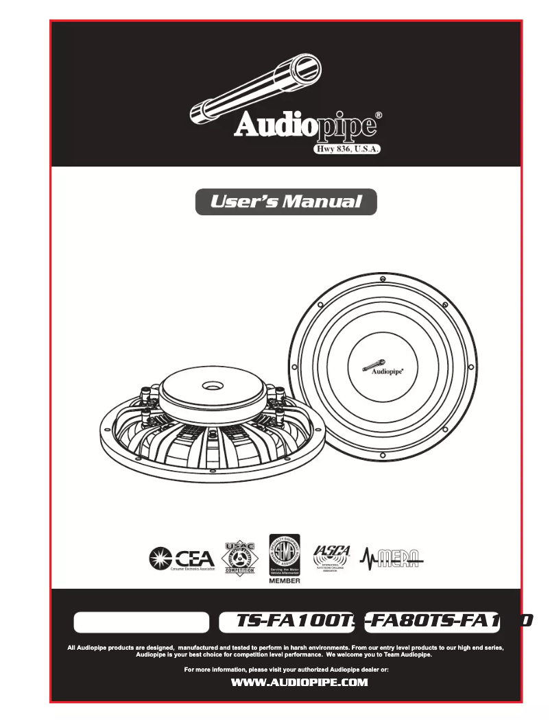 Page 1 de la notice Manuel utilisateur Audiopipe TS-FA120