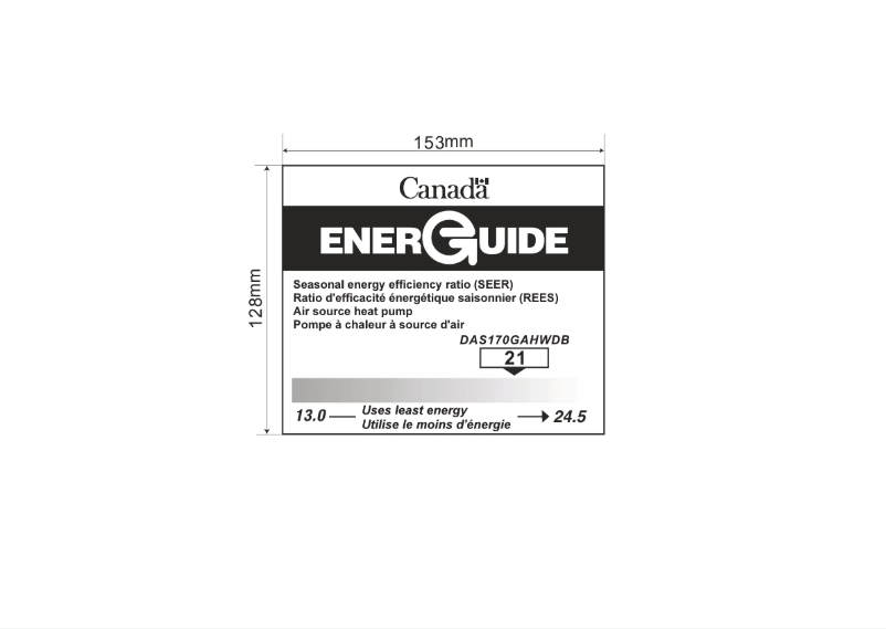 Page 1 de la notice Label énergétique Danby DAS170GAHWDB