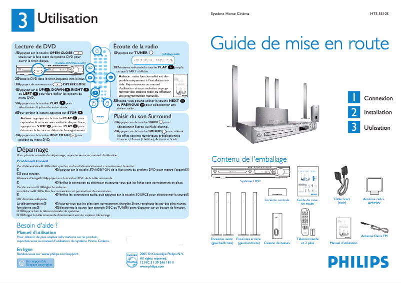 Page 1 de la notice Guide de démarrage rapide Philips HTS5310S