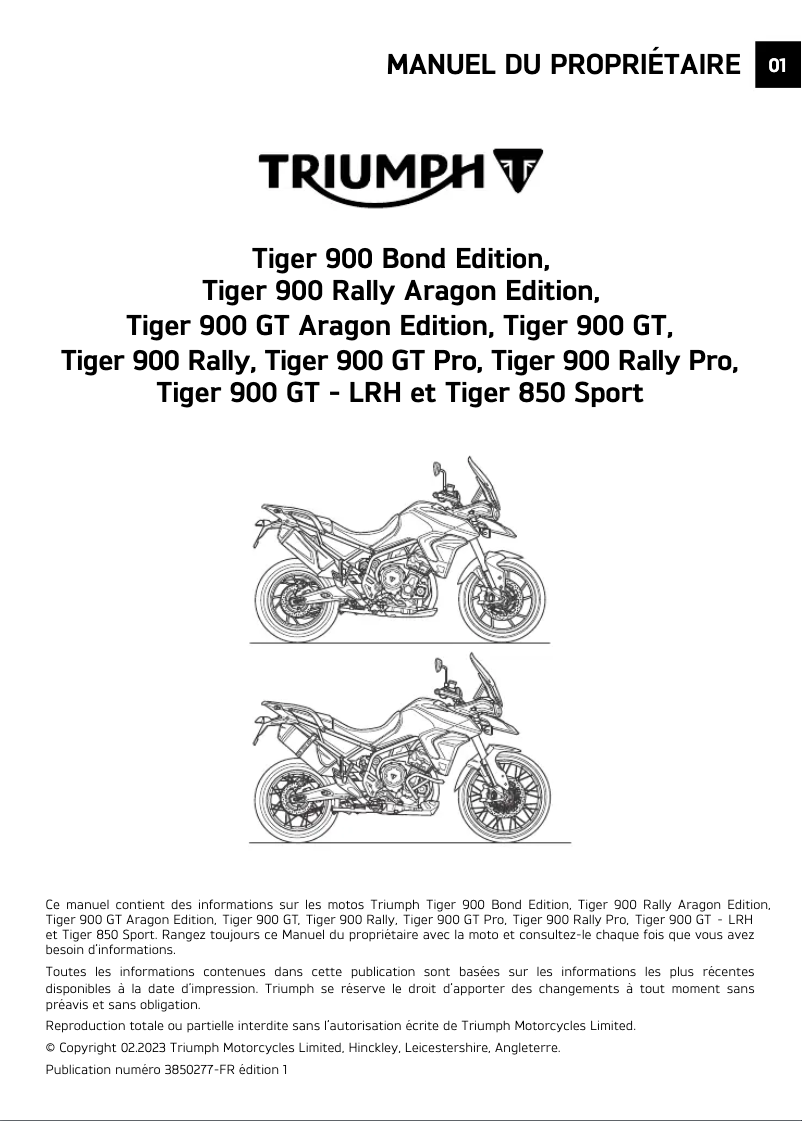 Page 1 de la notice Manuel utilisateur Triumph Tiger 850 Sport (2025)