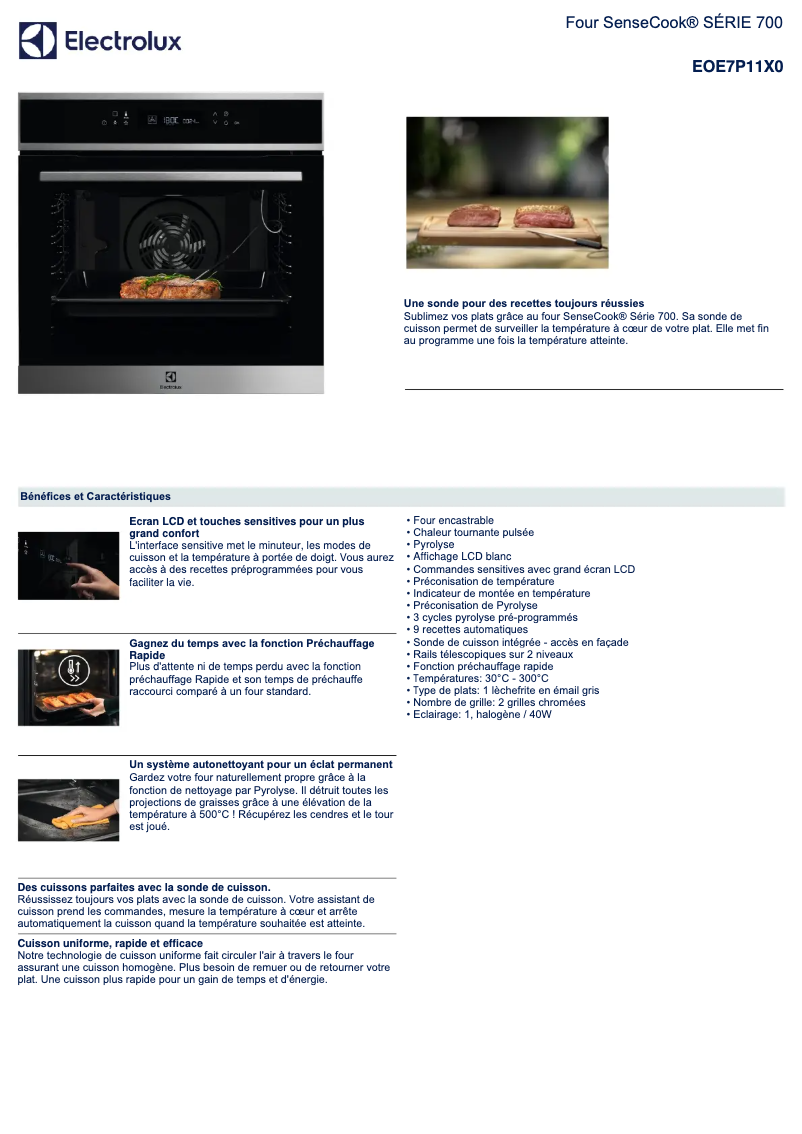 Page 1 de la notice Fiche technique Electrolux EOE7P11X0