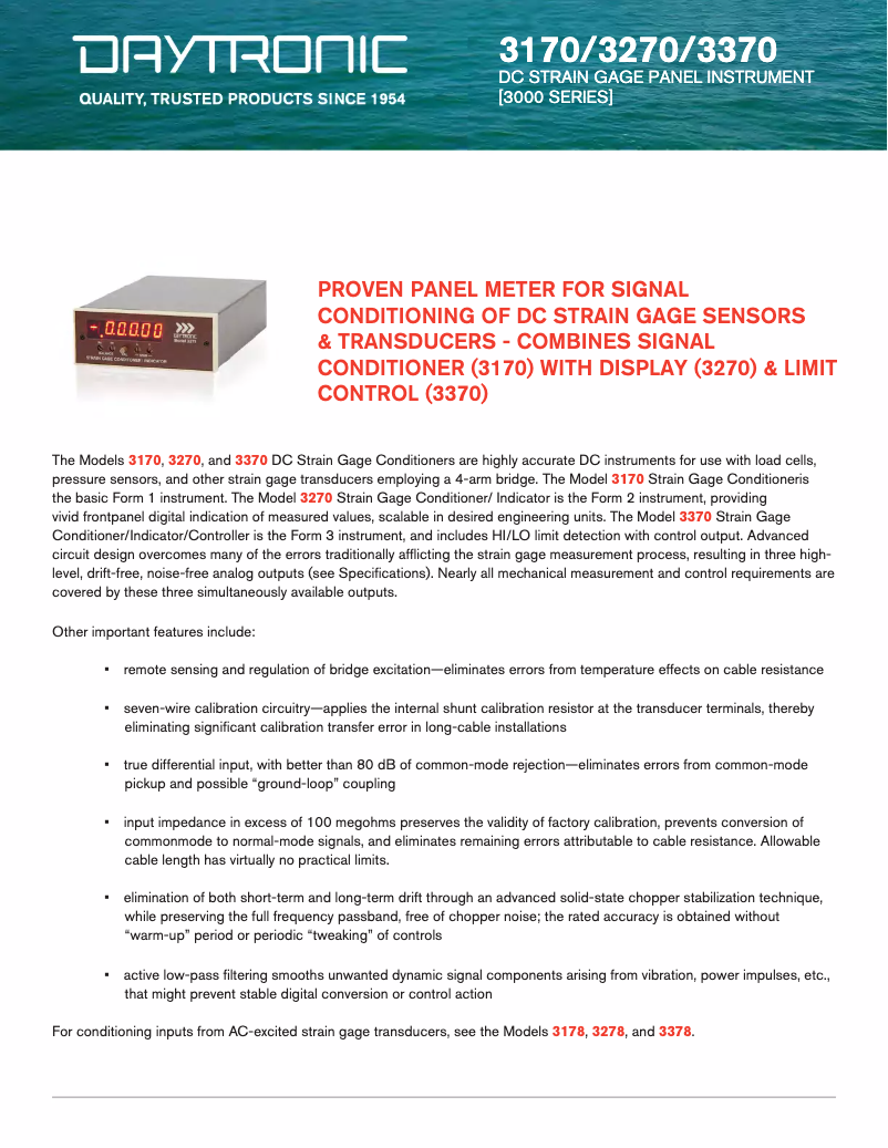 Page 1 de la notice Fiche technique Daytronic 3370FS