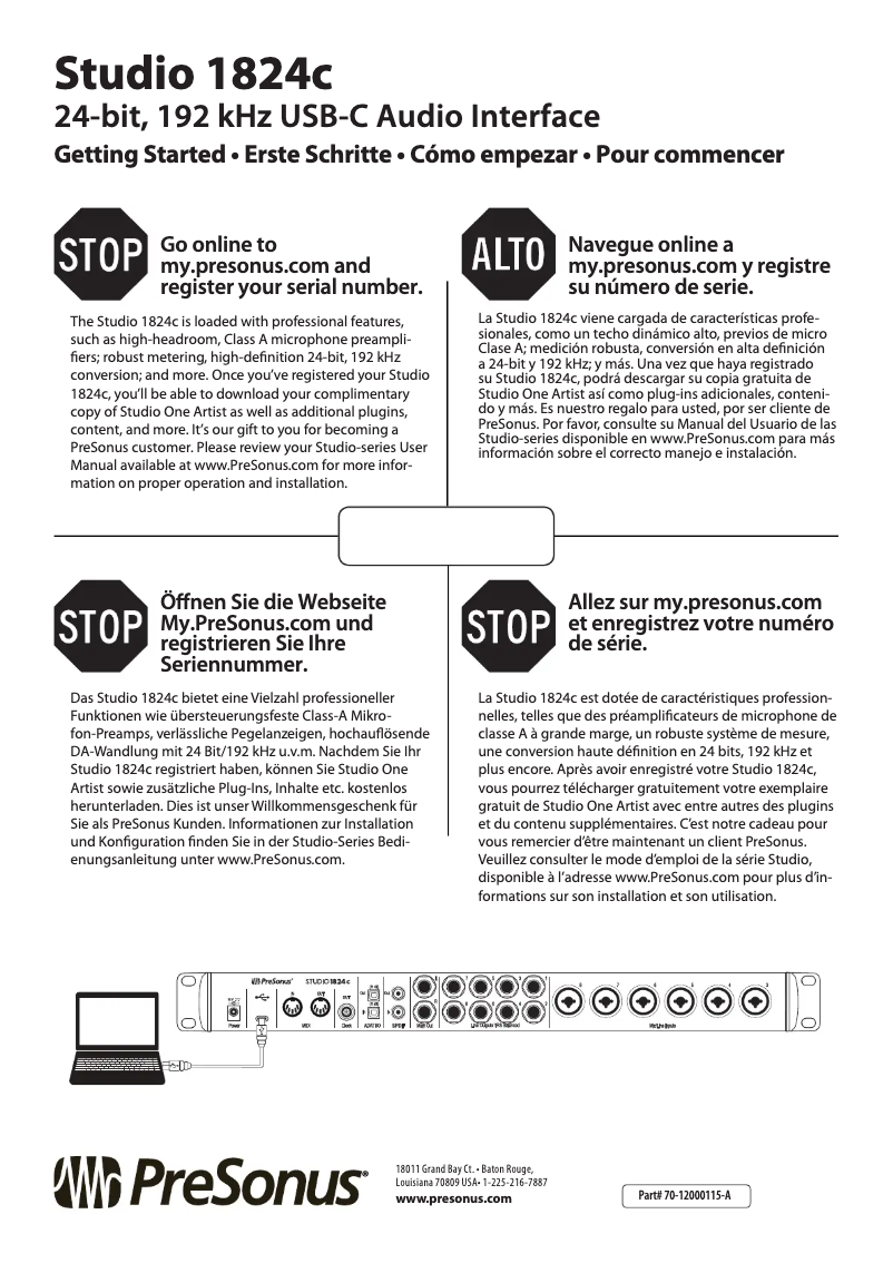 Imagen de la primera página del manual del dispositivo Studio 1824c