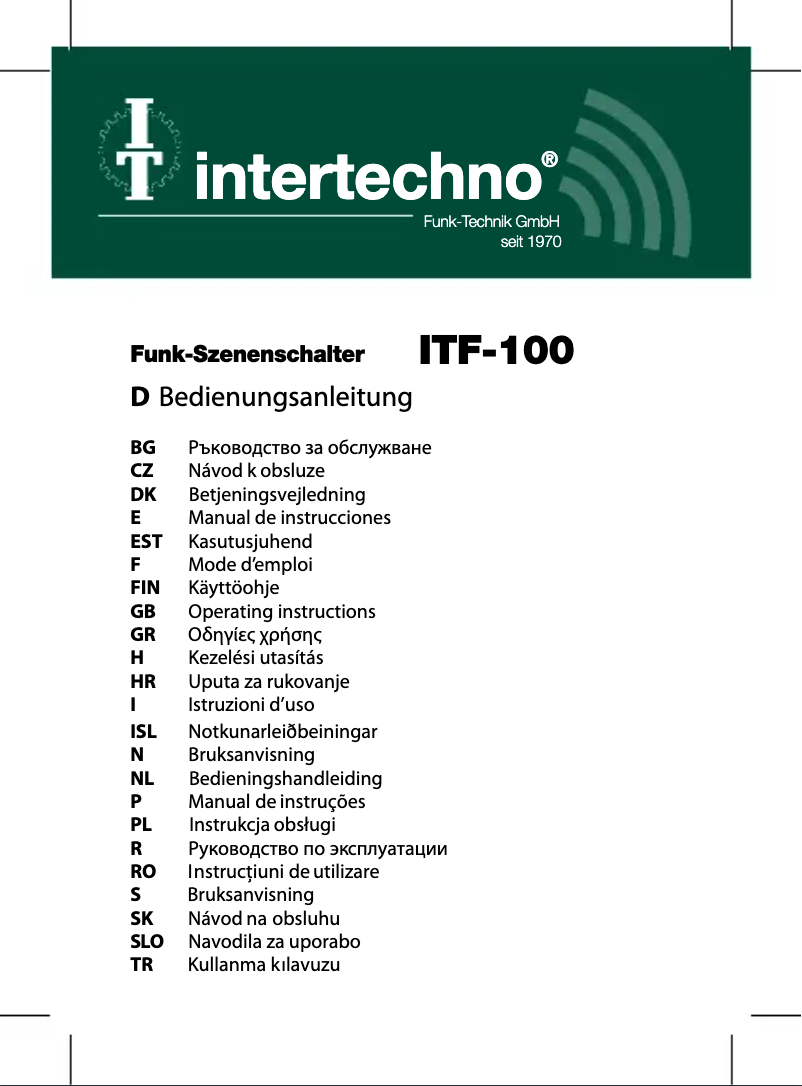 Page n°1 - Manuel utilisateur Intertechno ITF-100