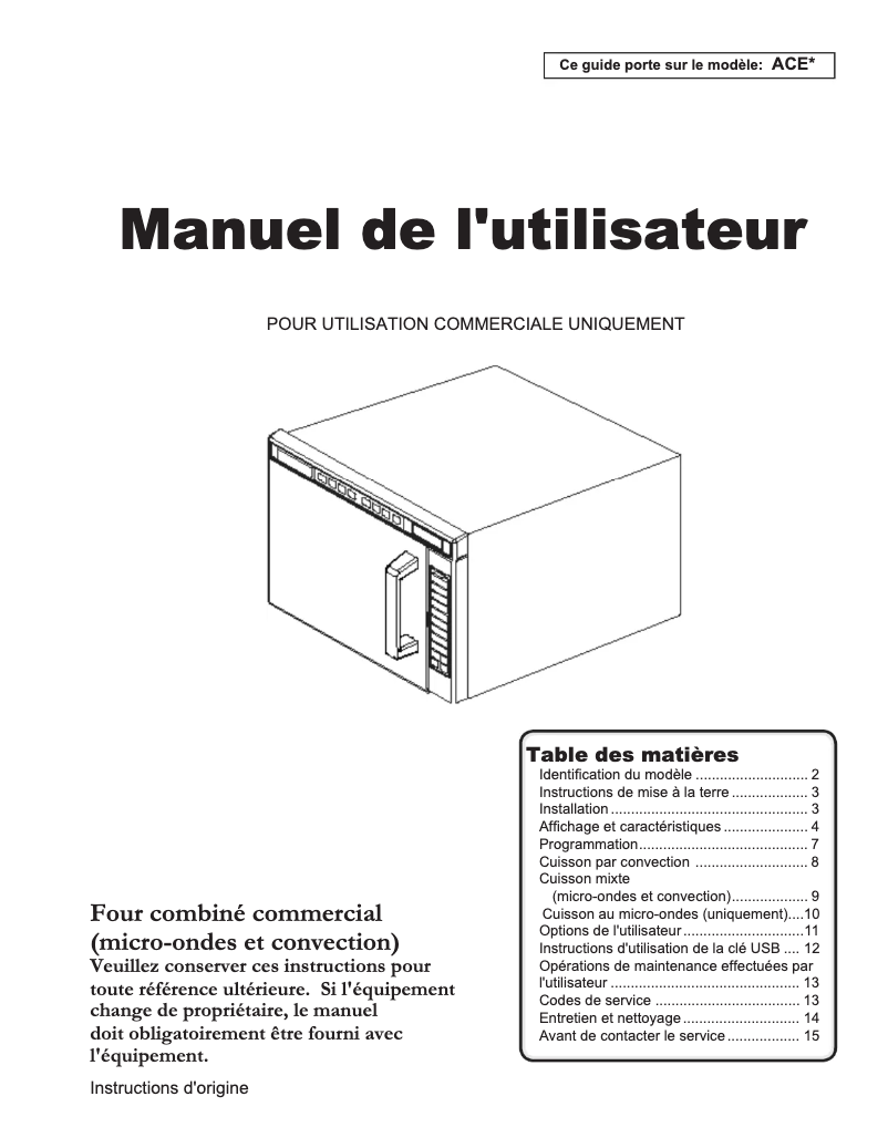 Image de la première page du manuel de l'appareil ACE5140