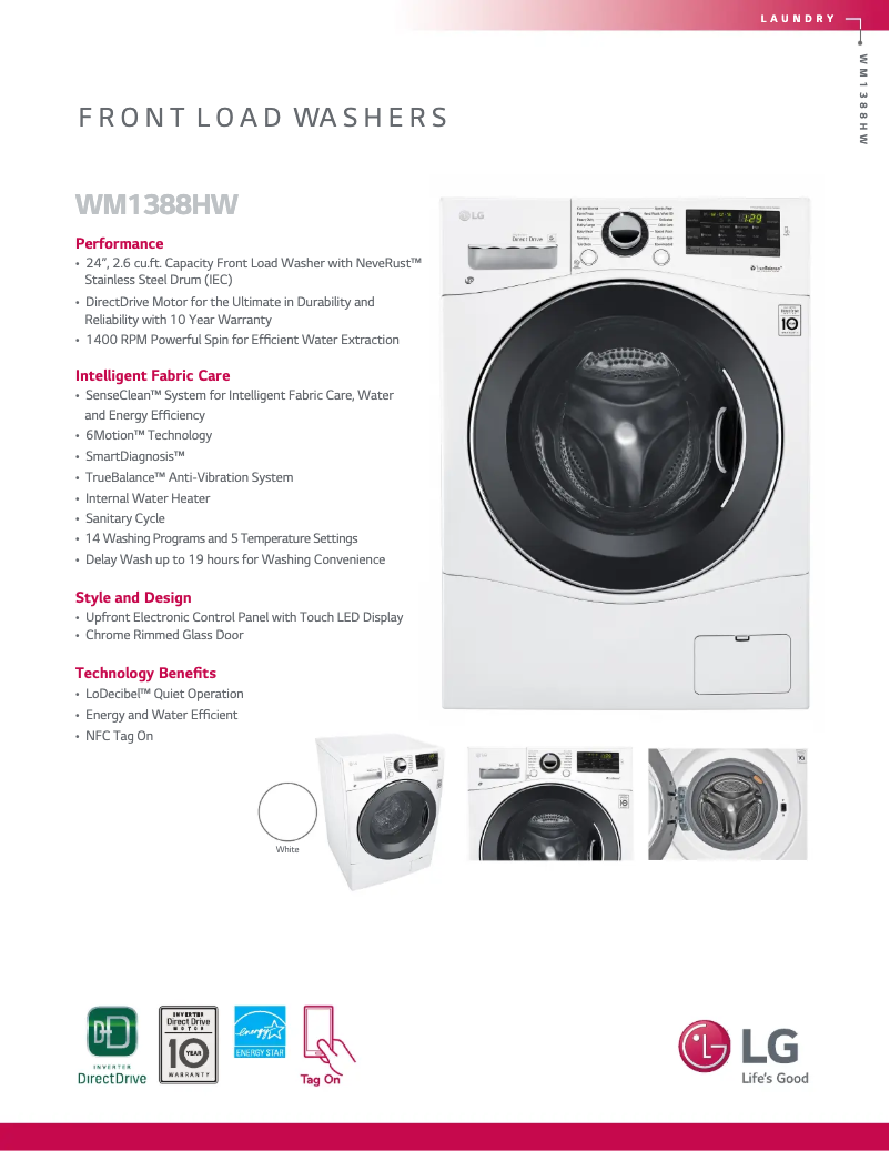 Page 1 de la notice Fiche technique LG WM1388HW