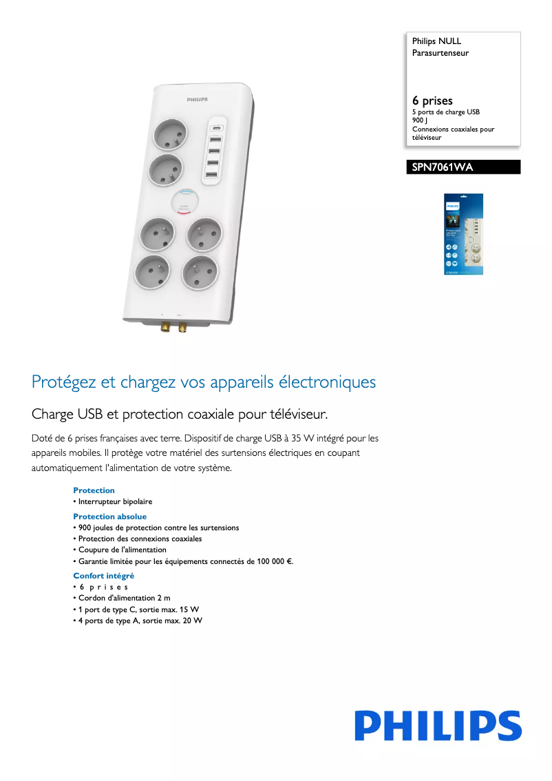 Página 1 del manual Ficha técnica Philips SPN7061WA