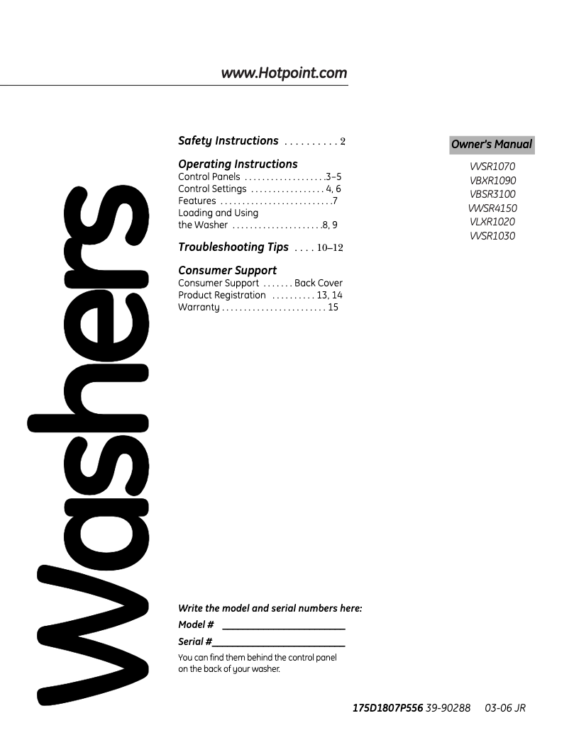 Page 1 de la notice Manuel d'utilisation et d'entretien Hotpoint VBSR3100BWW