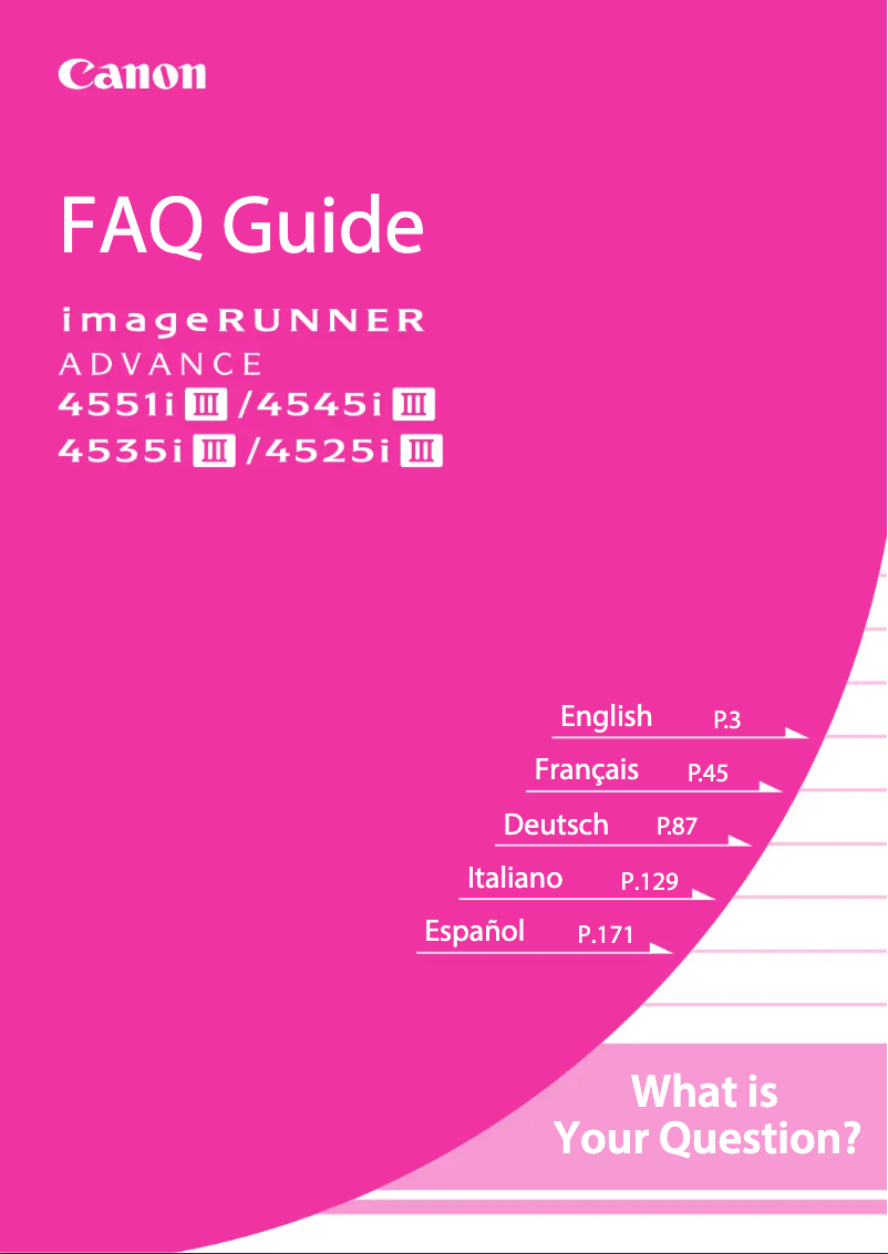Page n°1 - FAQ Canon imageRUNNER ADVANCE 4545i III