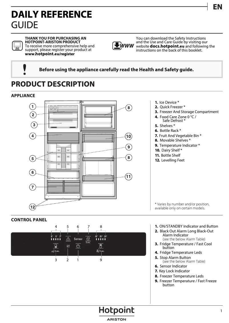 Page n°1 - Manuel utilisateur Hotpoint T H TNF 9322 OX