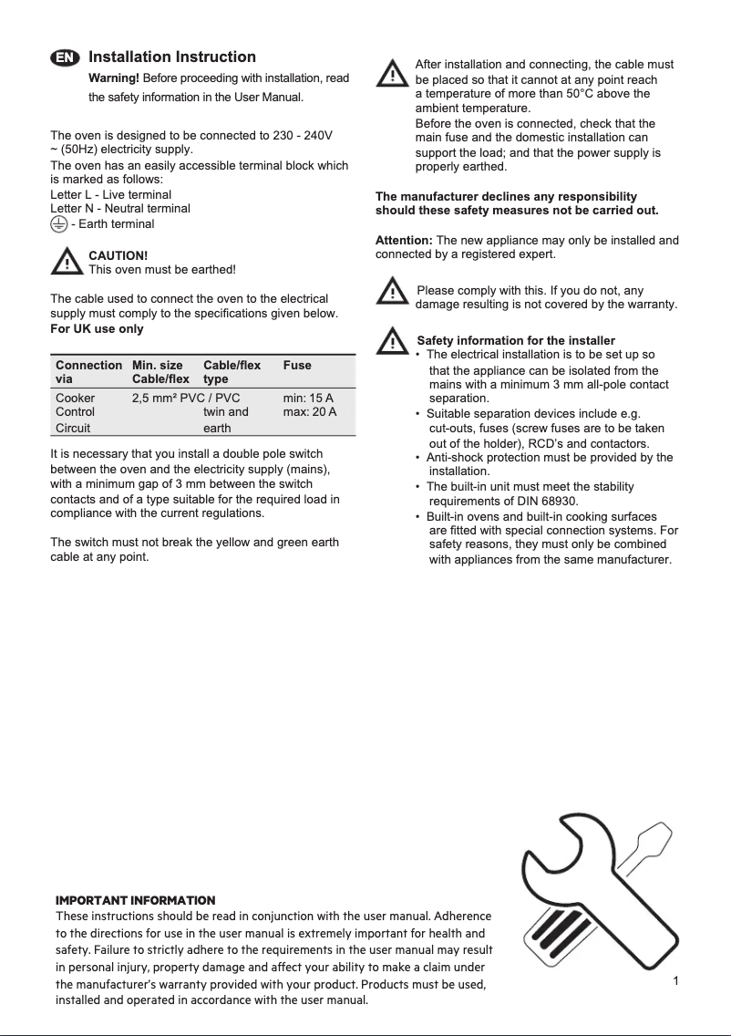 Page 1 de la notice Guide d'installation AEG KSK782220M