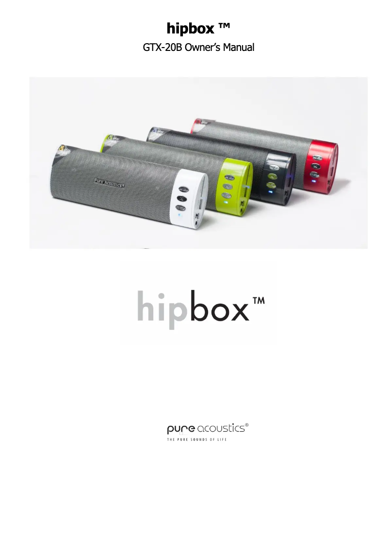 Page 1 de la notice Manuel utilisateur Pure Acoustics GTX 20B