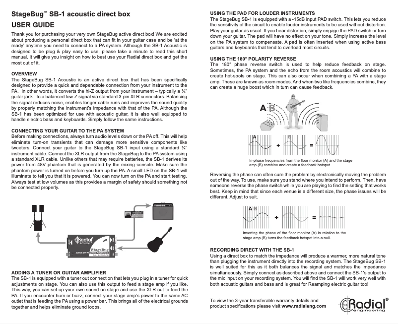 Page 1 de la notice Manuel utilisateur Radial Engineering StageBug SB-1