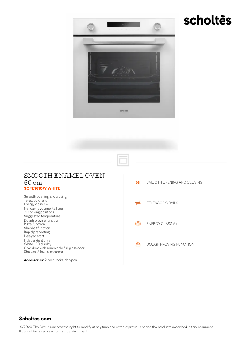 Página 1 del manual Ficha técnica Scholtès SOFE1610W