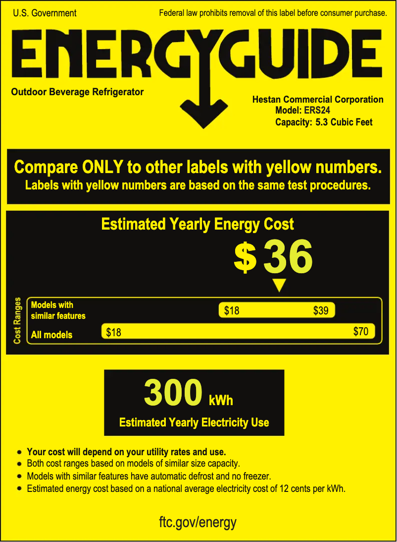 Page 1 de la notice Label énergétique Hestan ERS24