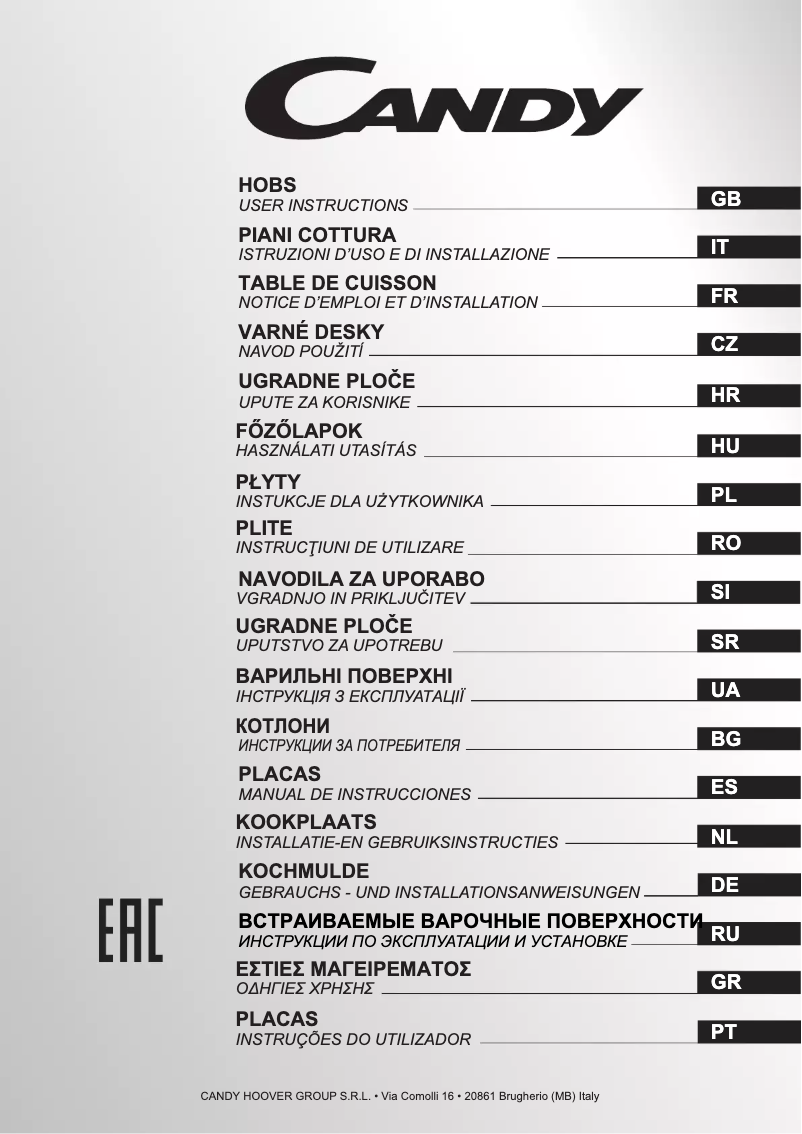 Page 1 de la notice Manuel utilisateur Candy PCT25CBCH64CCB