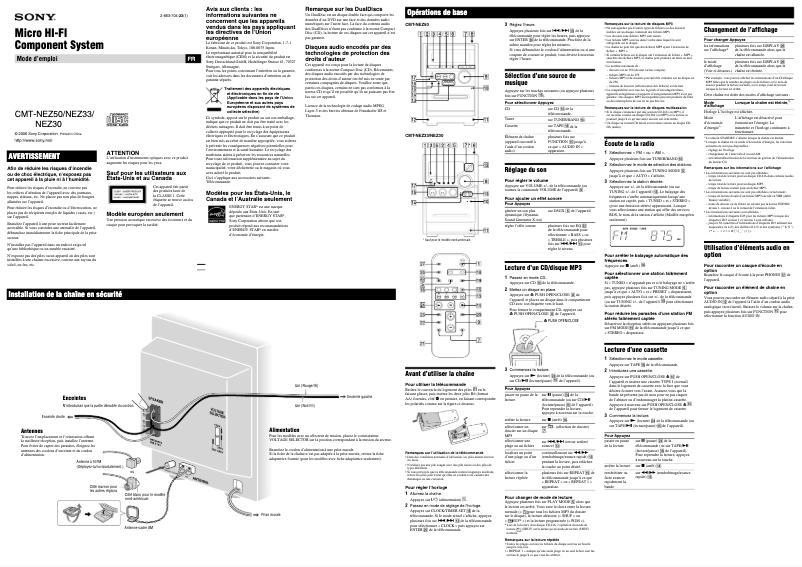 Page 1 de la notice Manuel utilisateur Sony CMT-NEZ33