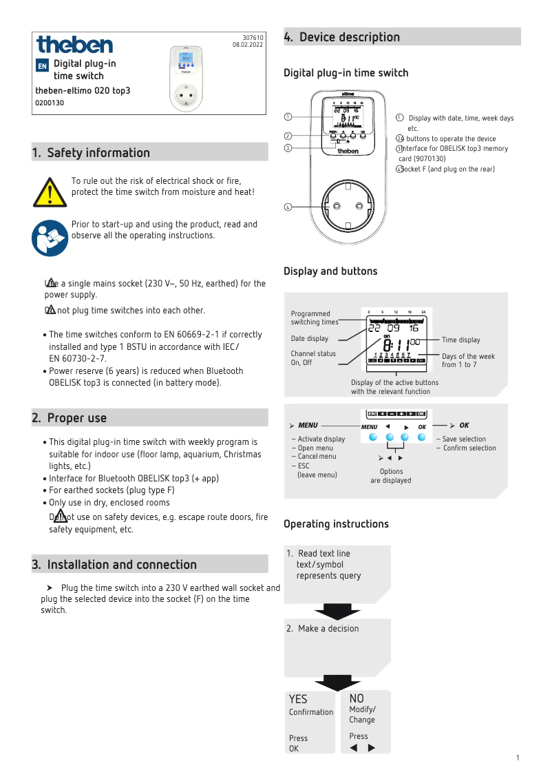 Image de la première page du manuel de l'appareil eltimo 020 top3