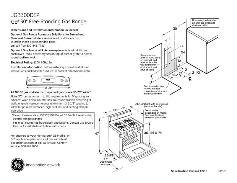 Page n°1 - Fiche technique GE JGB300DEPBB