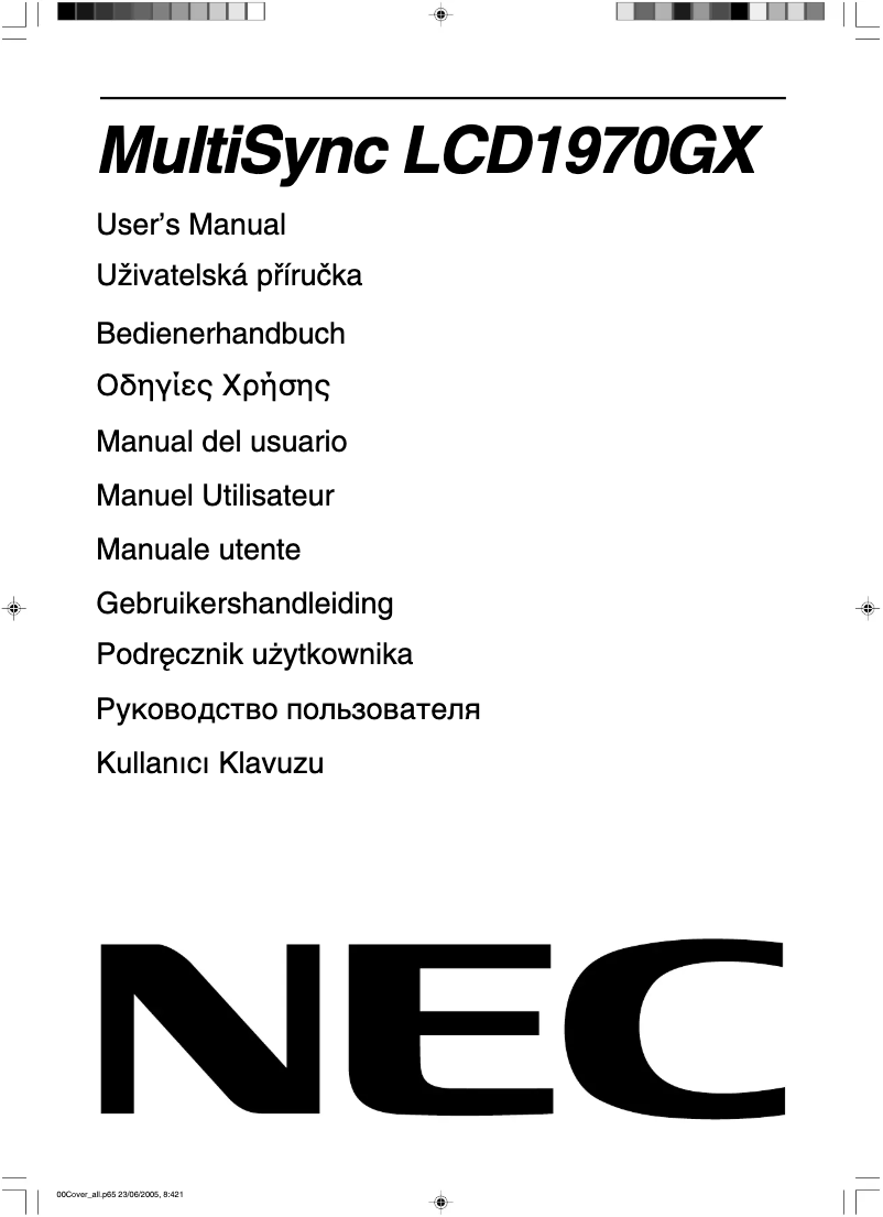 Page 1 de la notice Manuel utilisateur NEC MultiSync LCD1970GX
