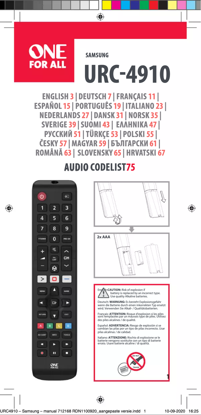 Page 1 de la notice Manuel utilisateur One for all URC 4910