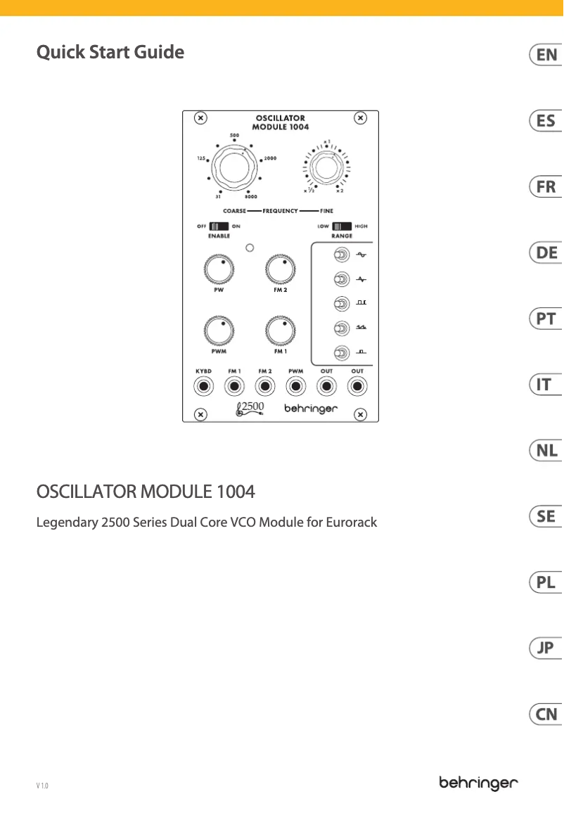 Page 1 de la notice Guide de démarrage rapide Behringer Oscillator Module 1004
