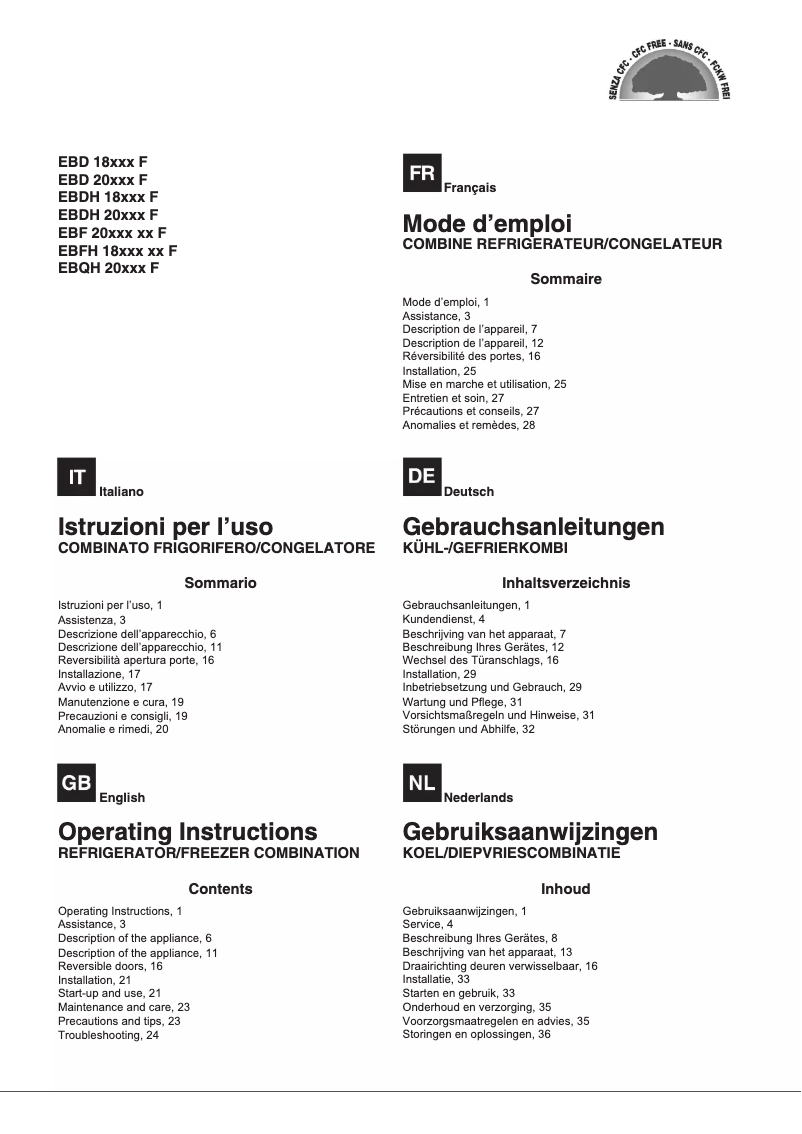 Page n°1 - Manuel utilisateur KitchenAid EBDH 18213F