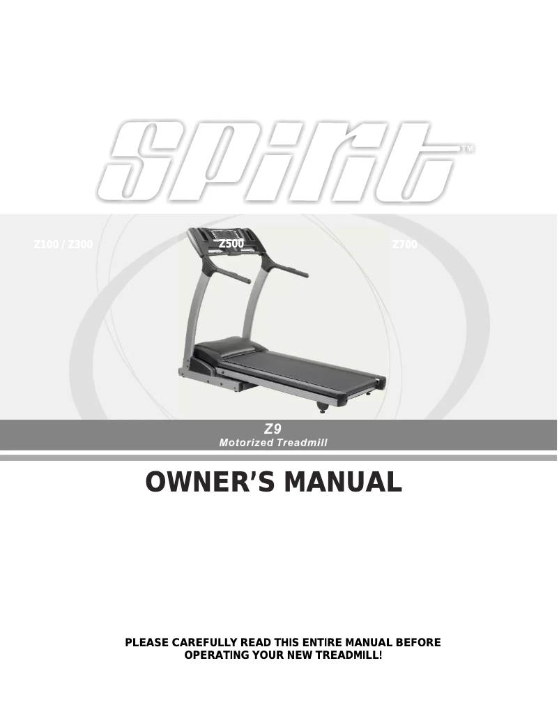 Page 1 de la notice Manuel utilisateur Spirit Z9 Motorized Treadmill