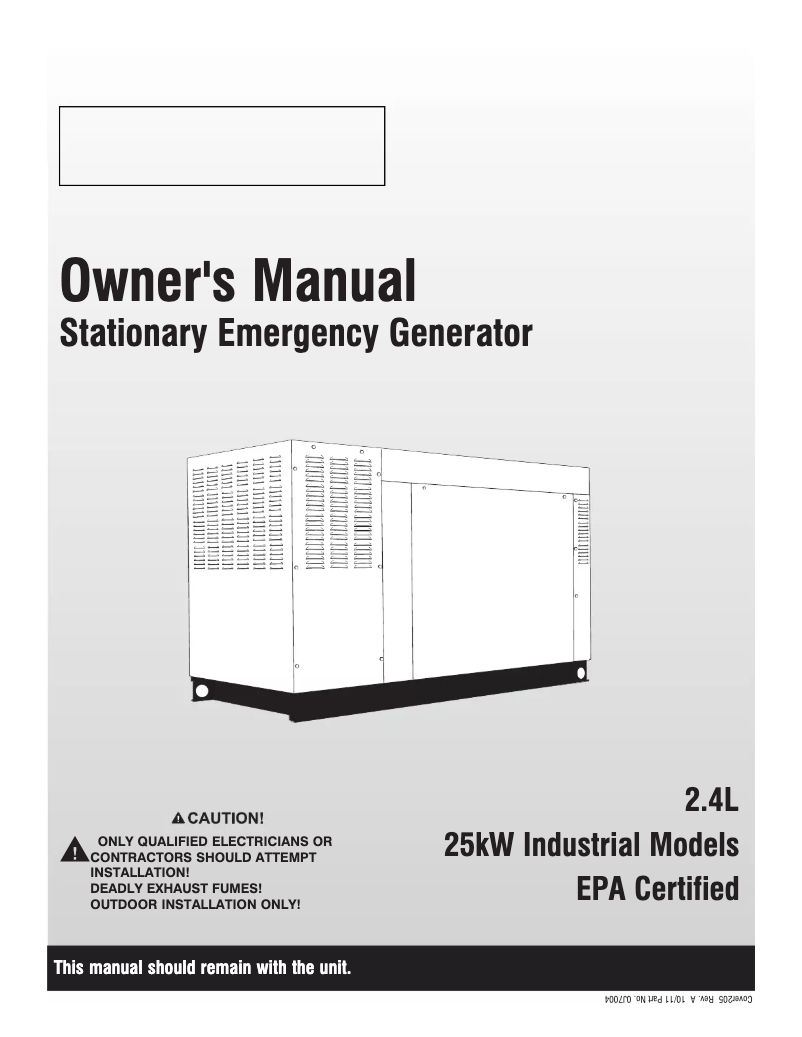 Page 1 de la notice Manuel utilisateur Generac QT02524GVSNA