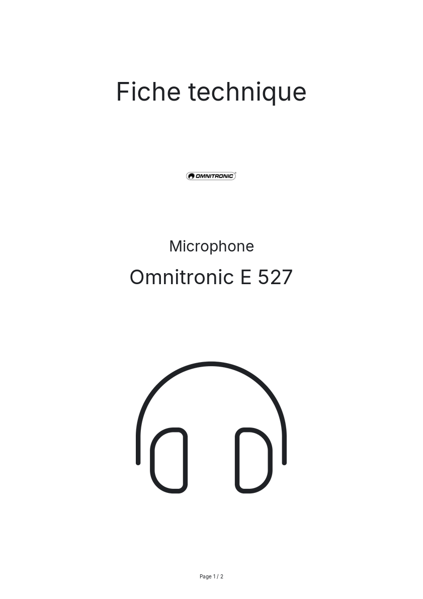 Page n°1 - Fiche technique Omnitronic E 527