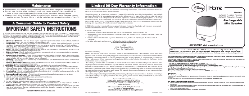 Page 1 de la notice Manuel utilisateur iHome DK-M63