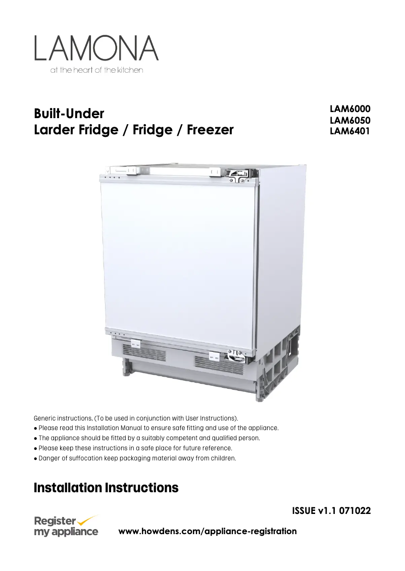 Page 1 de la notice Guide d'installation Lamona LAM6050