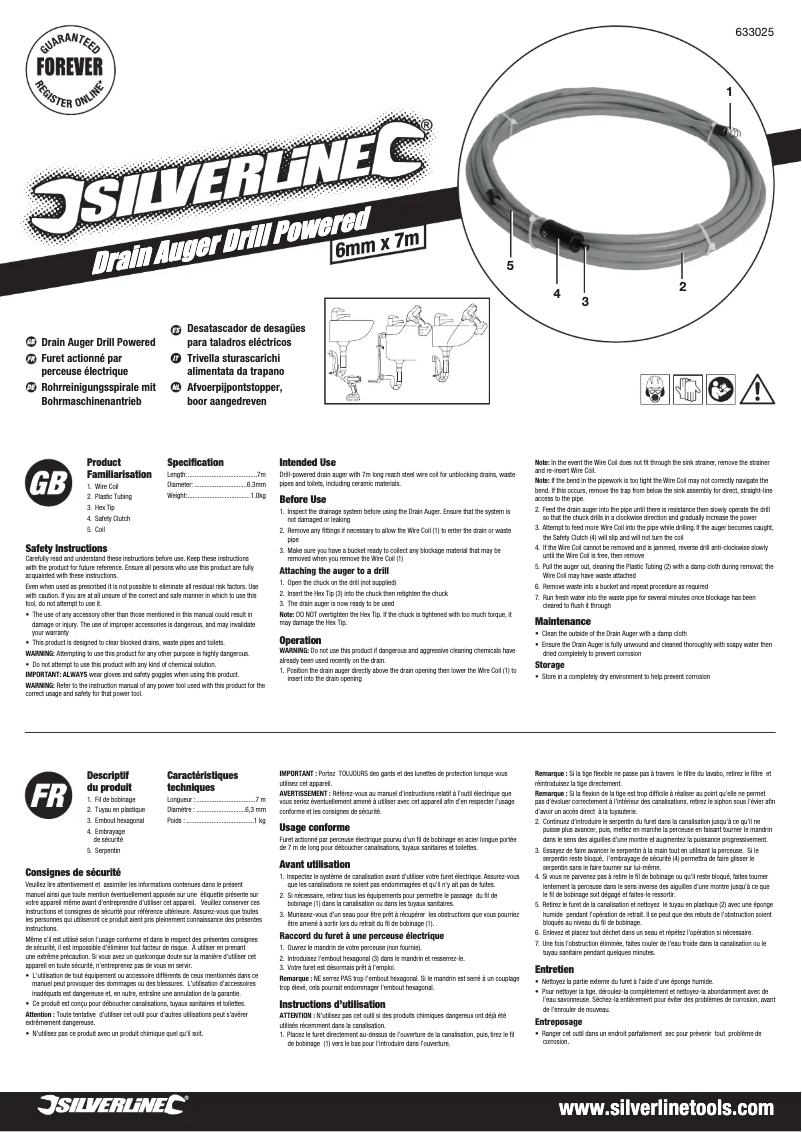 Page 1 de la notice Manuel utilisateur Silverline 633025