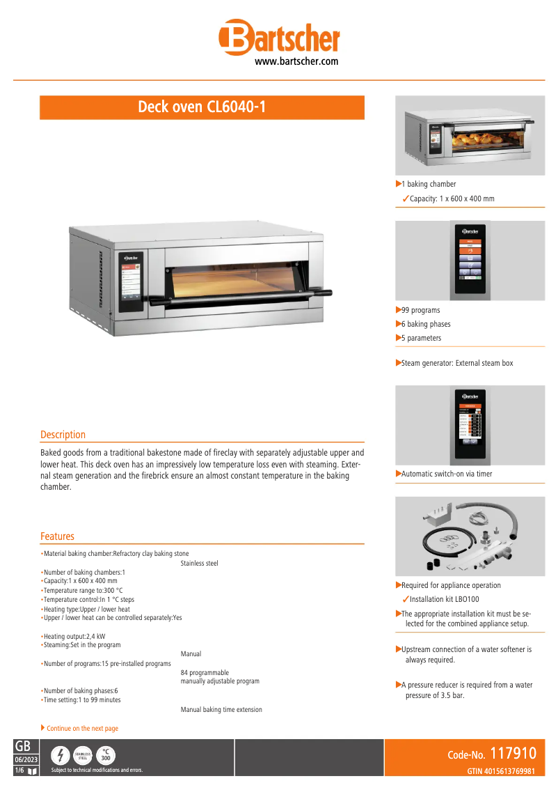 Page n°1 - Fiche technique Bartscher CL6040-1