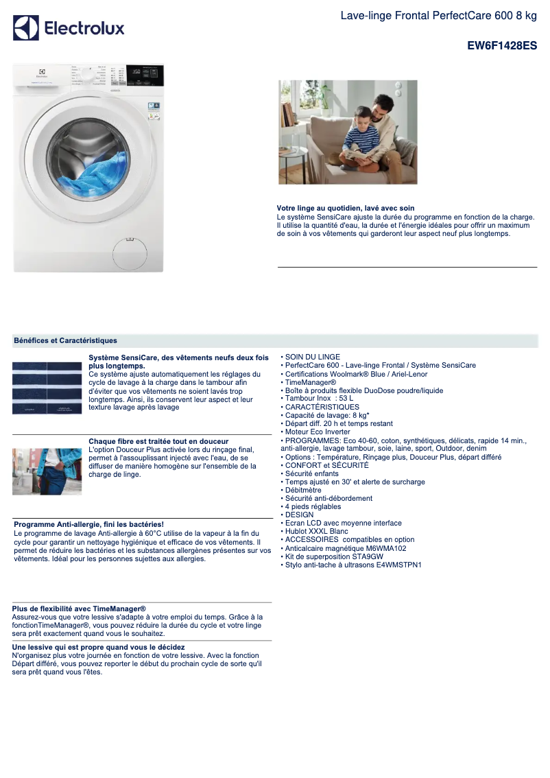 Página 1 del manual Ficha técnica Electrolux EW6F1428ES