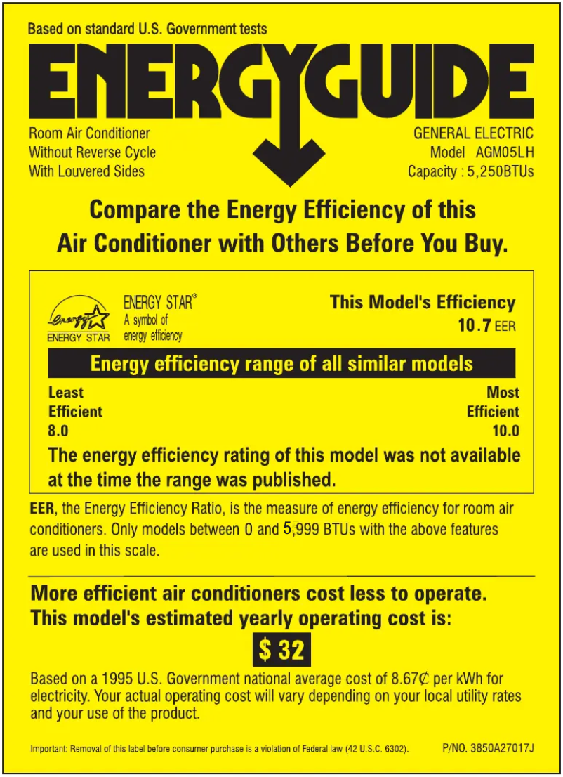 Page n°1 - Label énergétique GE AGM05LH