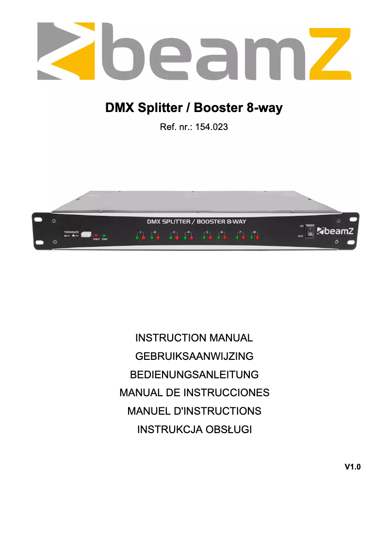 Page 1 de la notice Manuel utilisateur BeamZ DMX Splitter / Booster 8-way 154.023